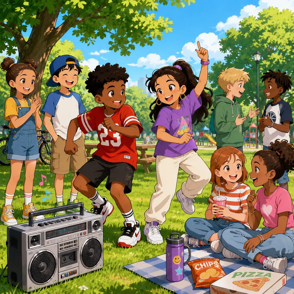Kids enjoying music outdoors