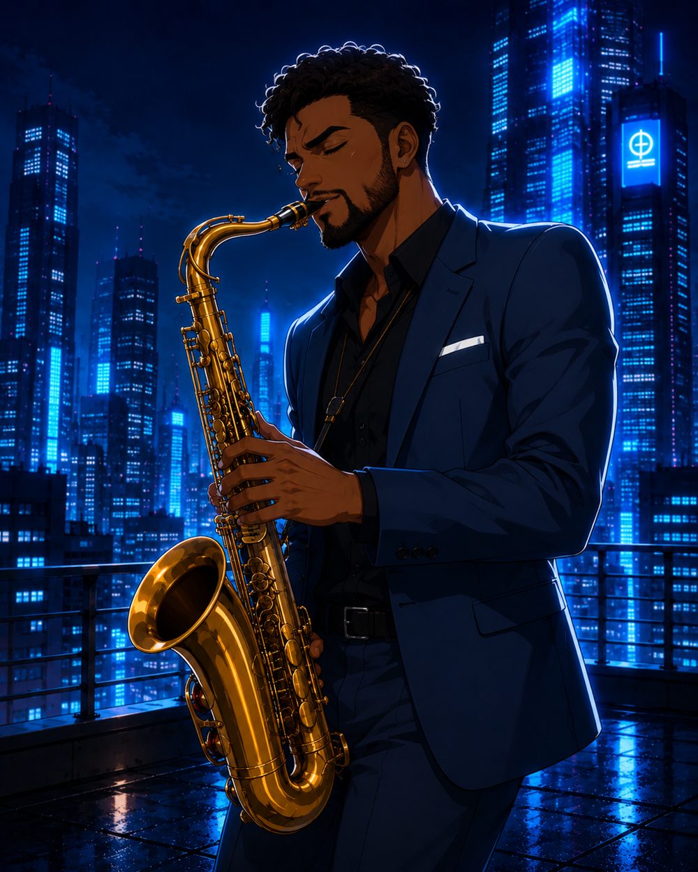 Saxophonist at night